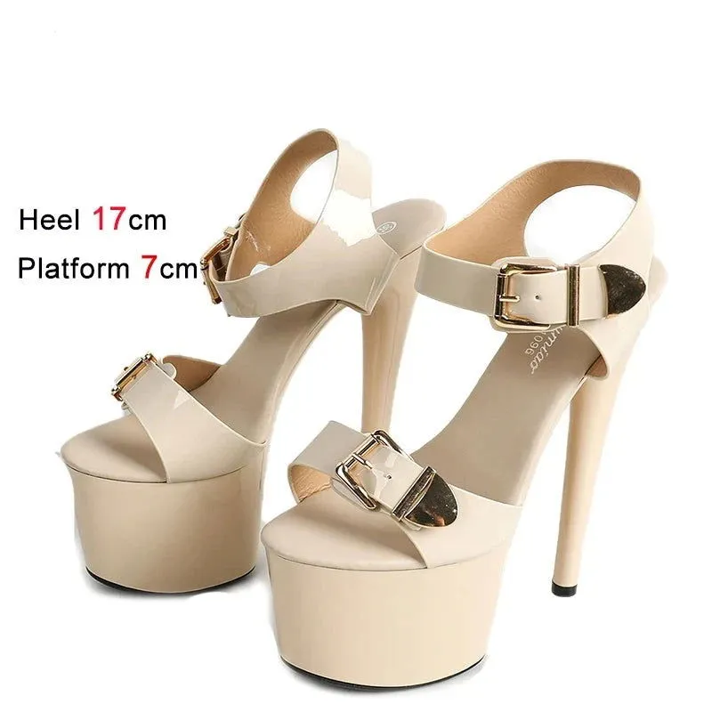 Sassy Flirty Ankle Buckle Super High Platform Heels Shoes