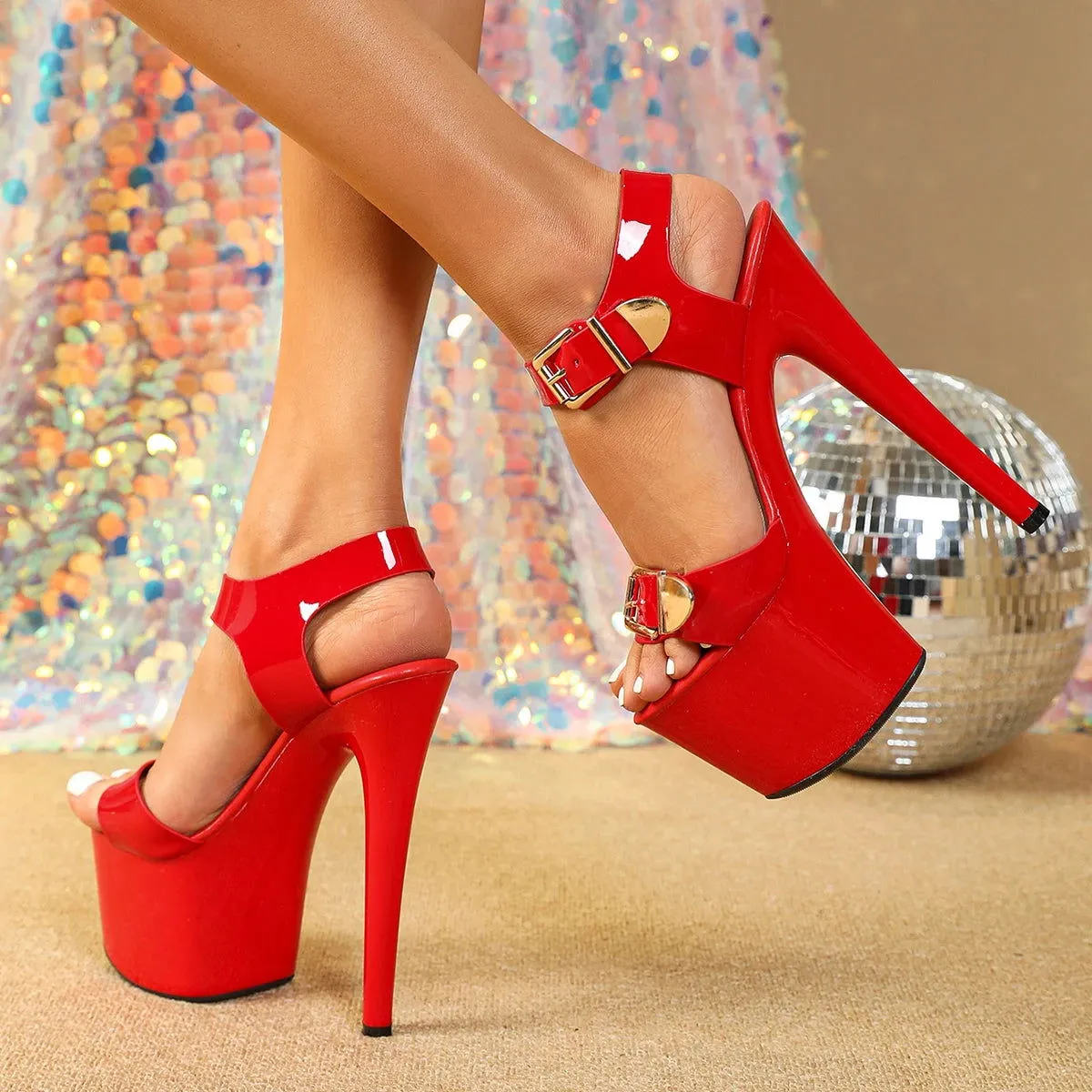 Sassy Flirty Ankle Buckle Super High Platform Heels Shoes