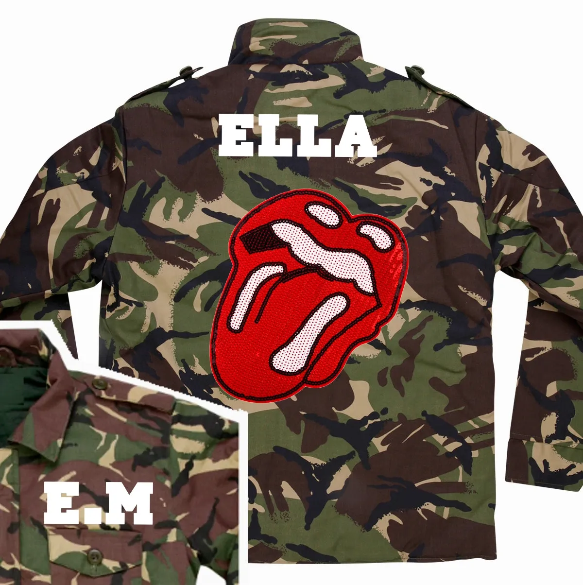 Sequin Rock'n'Roll Lips Camo Jacket