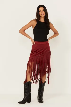 Shiloh Faux Suede Asymmetrical Fringe Skirt