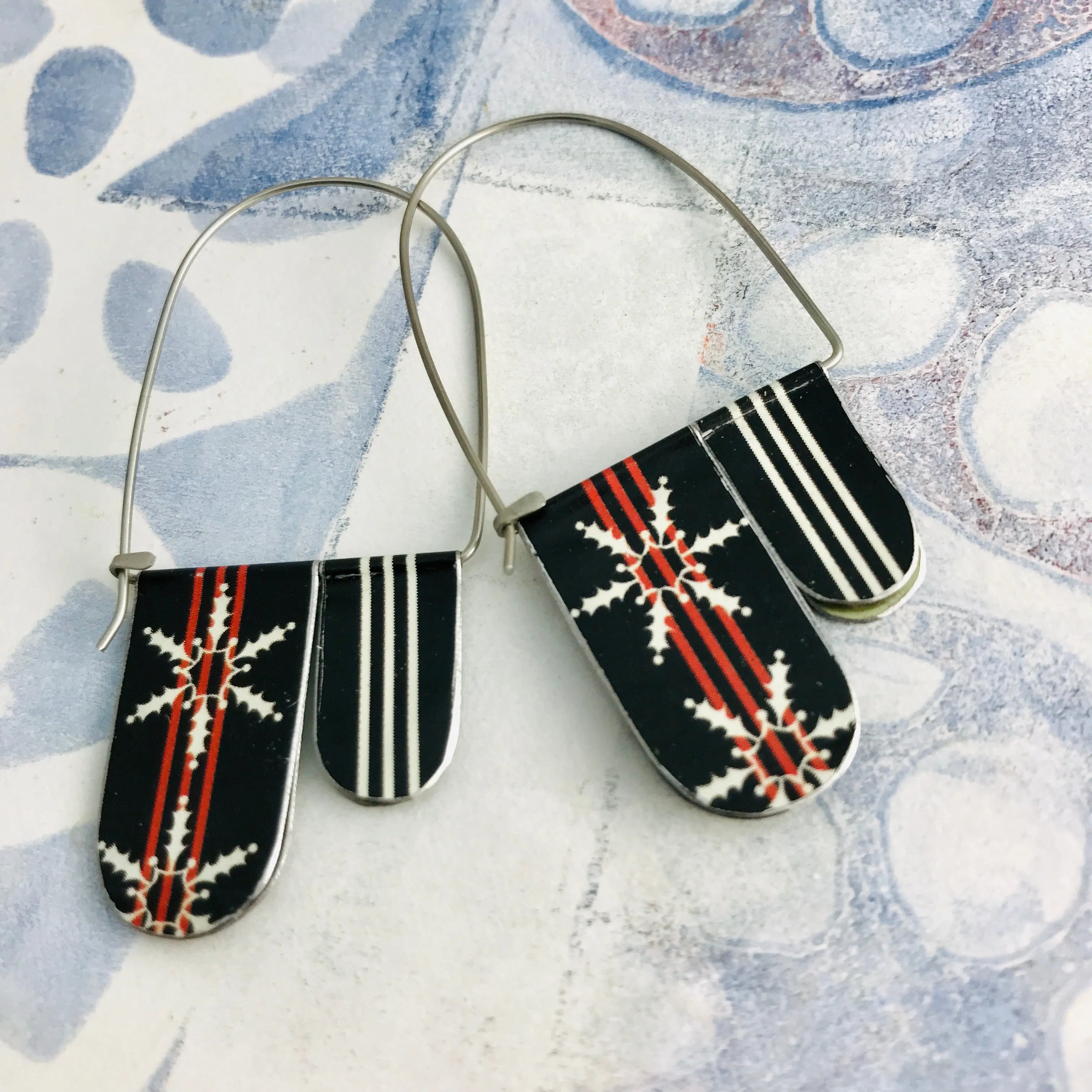 Skiing Sweater Arch Dangle Tin Earrings