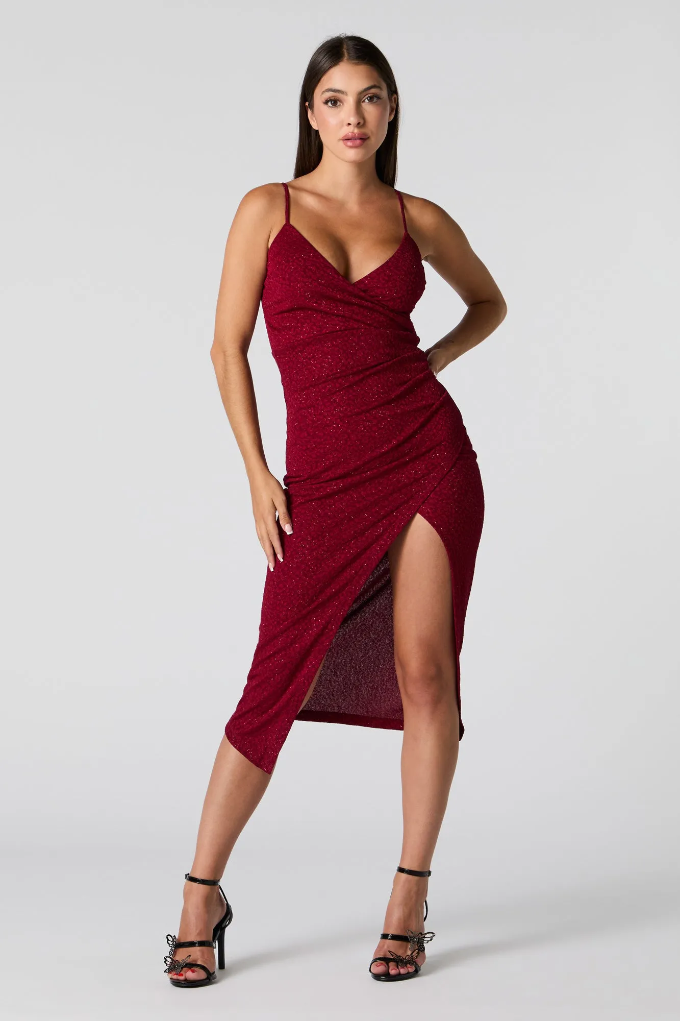 Sparkle Surplice Midi Wrap Dress