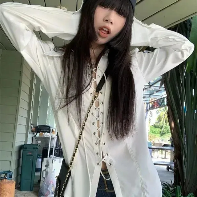 Spring Gothic shirt Long Sleeve Oversize White Shirt Women Punk Corn Eye Za Blouse New Female Blouse Tunic Clothing