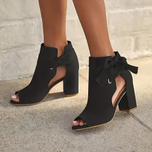 Stylish Chic Side Cut Out Bowknot Chunky Heel Peep Toe Shoes