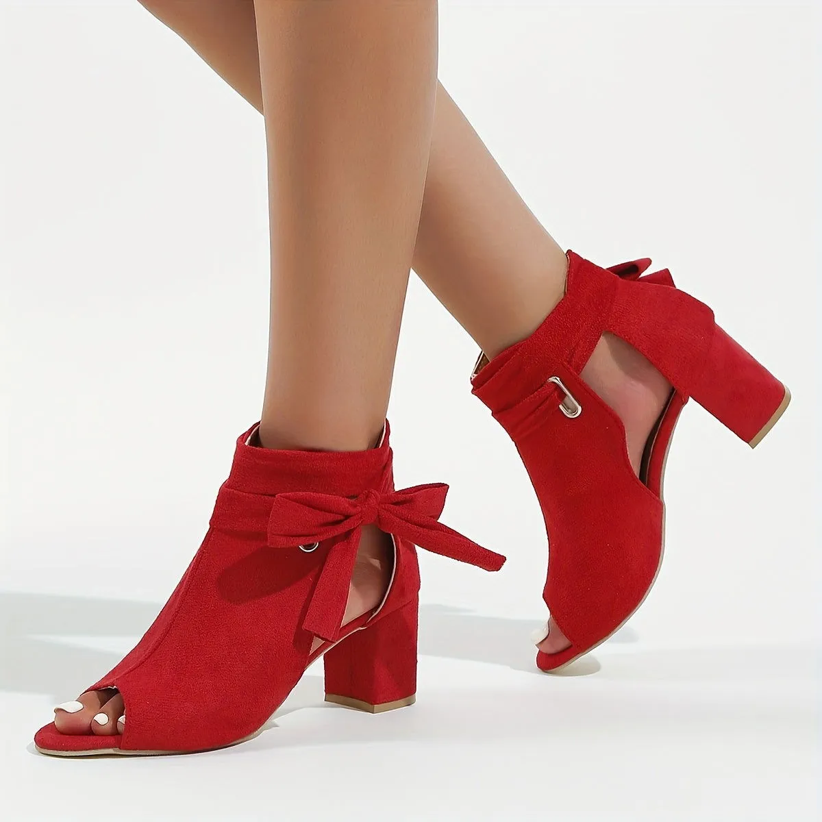 Stylish Chic Side Cut Out Bowknot Chunky Heel Peep Toe Shoes