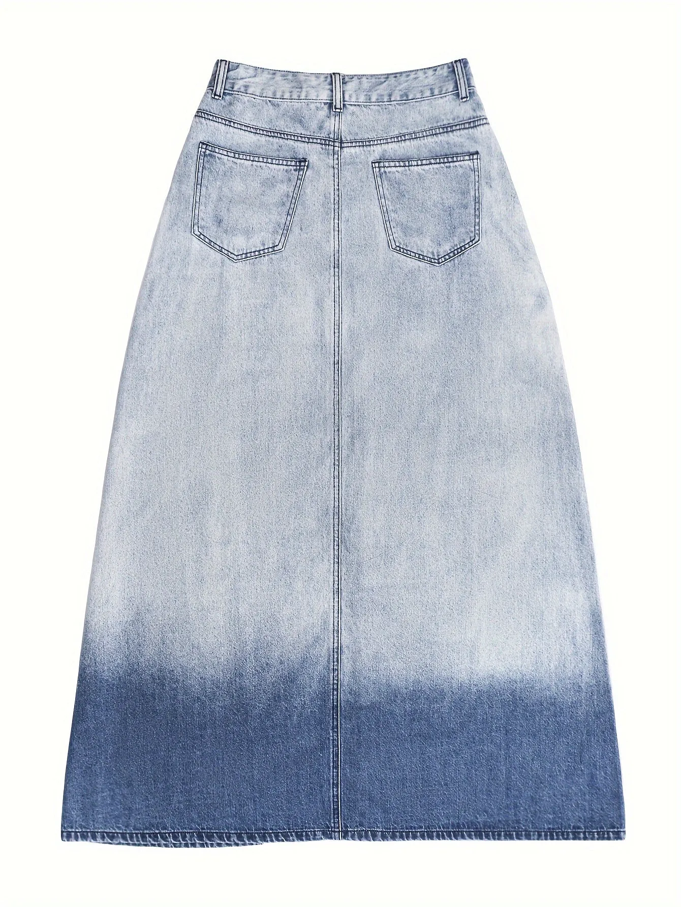 Stylish High-Waist Maxi Denim Skirt - Asymmetrical Split, Ombre Washed, Street Style Urban Fashion, Comfortable and Flattering Silhouette - Perfect for Casual Daily Wear, Outdoor Activities, and Fashion Statements