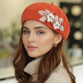 Stylish Wool Beret Hat - Embroidered, Packable, Elastic, and Classic Design for Urban Women - Elegant Painter Cap