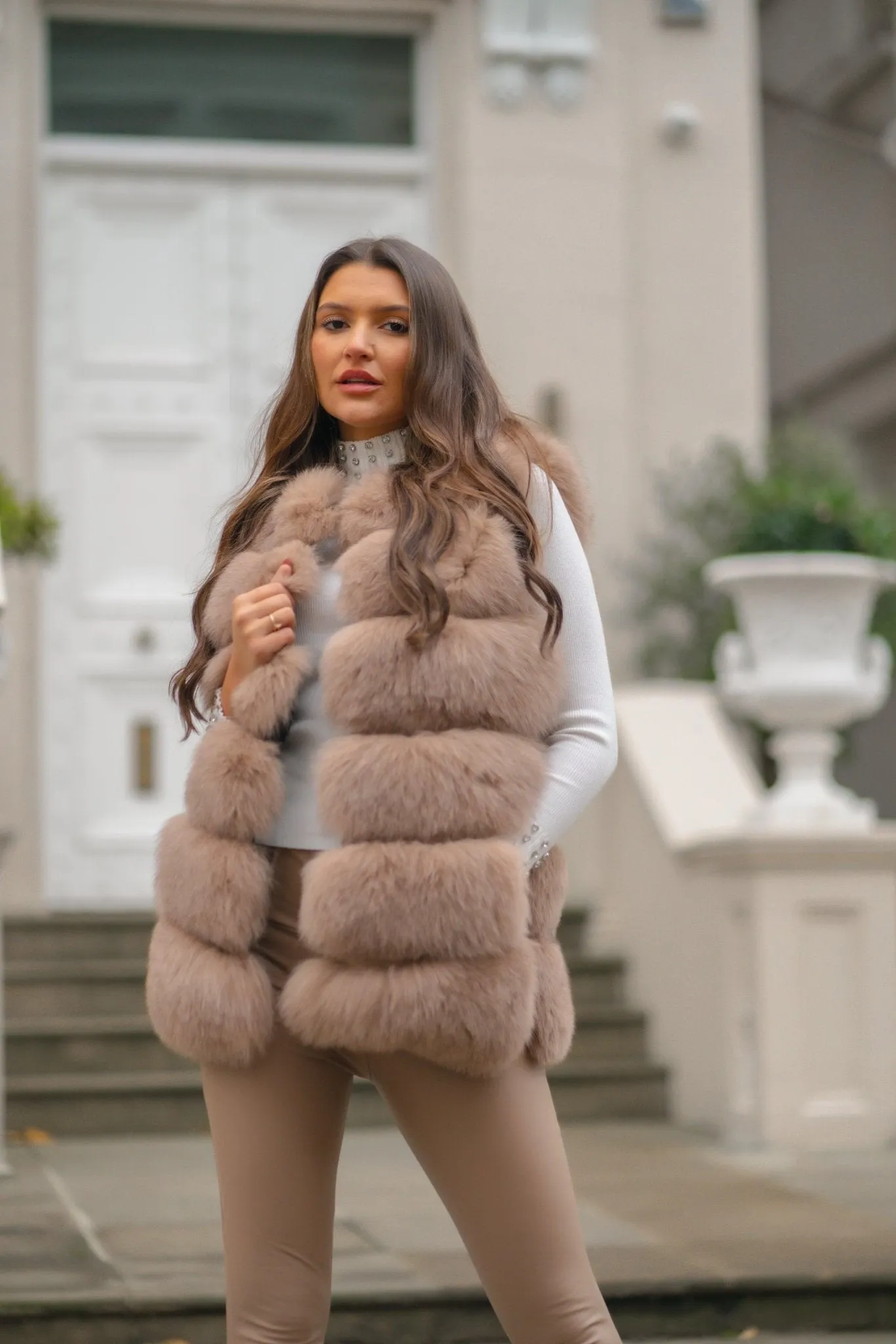 Tan Luxury Fur 6 Row Gilet