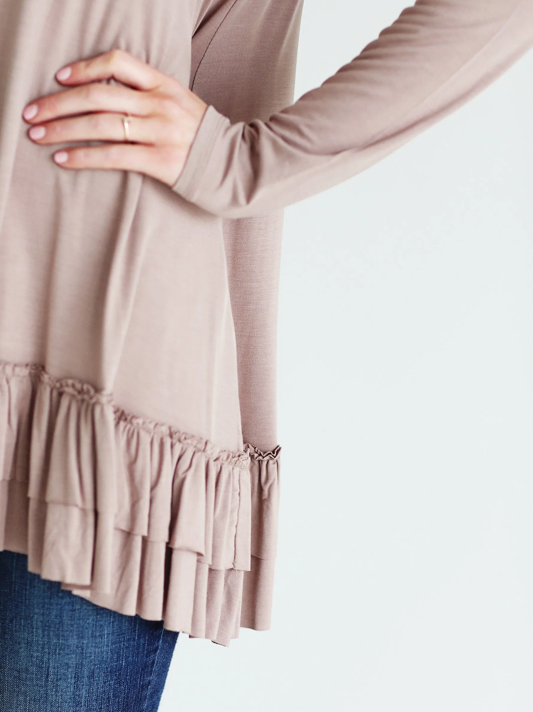 Taupe DLMN Double Ruffle Tunic