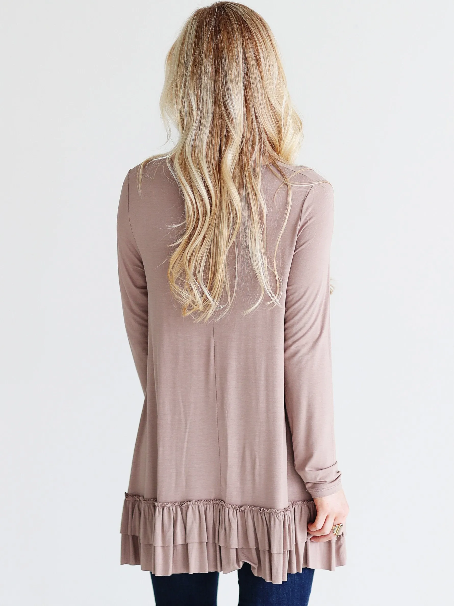 Taupe DLMN Double Ruffle Tunic