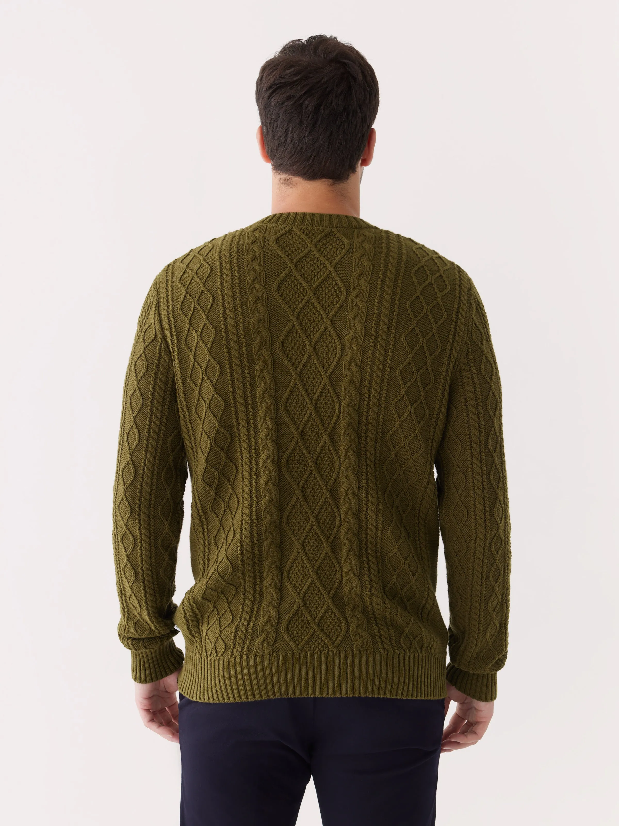 The Organic Cotton Cable Sweater in Dark Olive