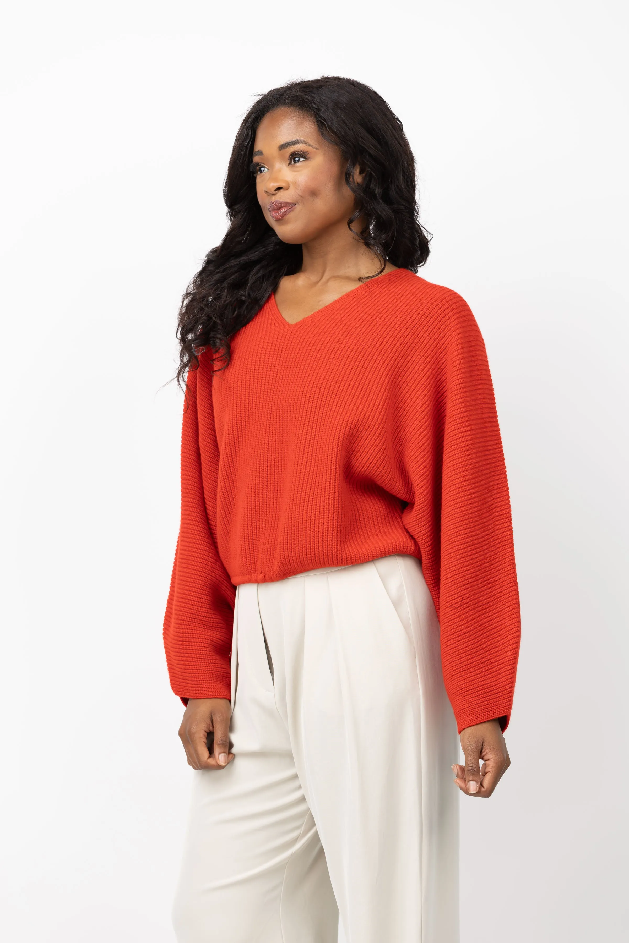 The Sei Oversized V-Neck Sweater in Crimson