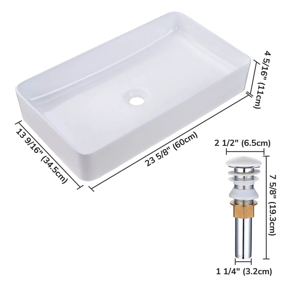 TheLAShop Bathroom Rectangular Porcelain Sink w/ Drain 23x13"