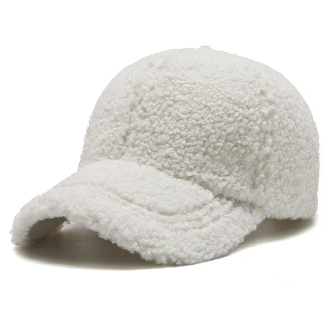 Trendy Streetwear Solid Windproof Wool Teddy Baseball Hats For Women