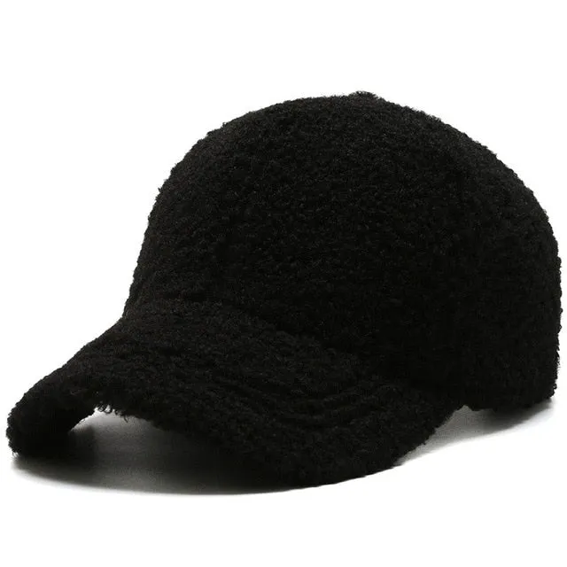 Trendy Streetwear Solid Windproof Wool Teddy Baseball Hats For Women