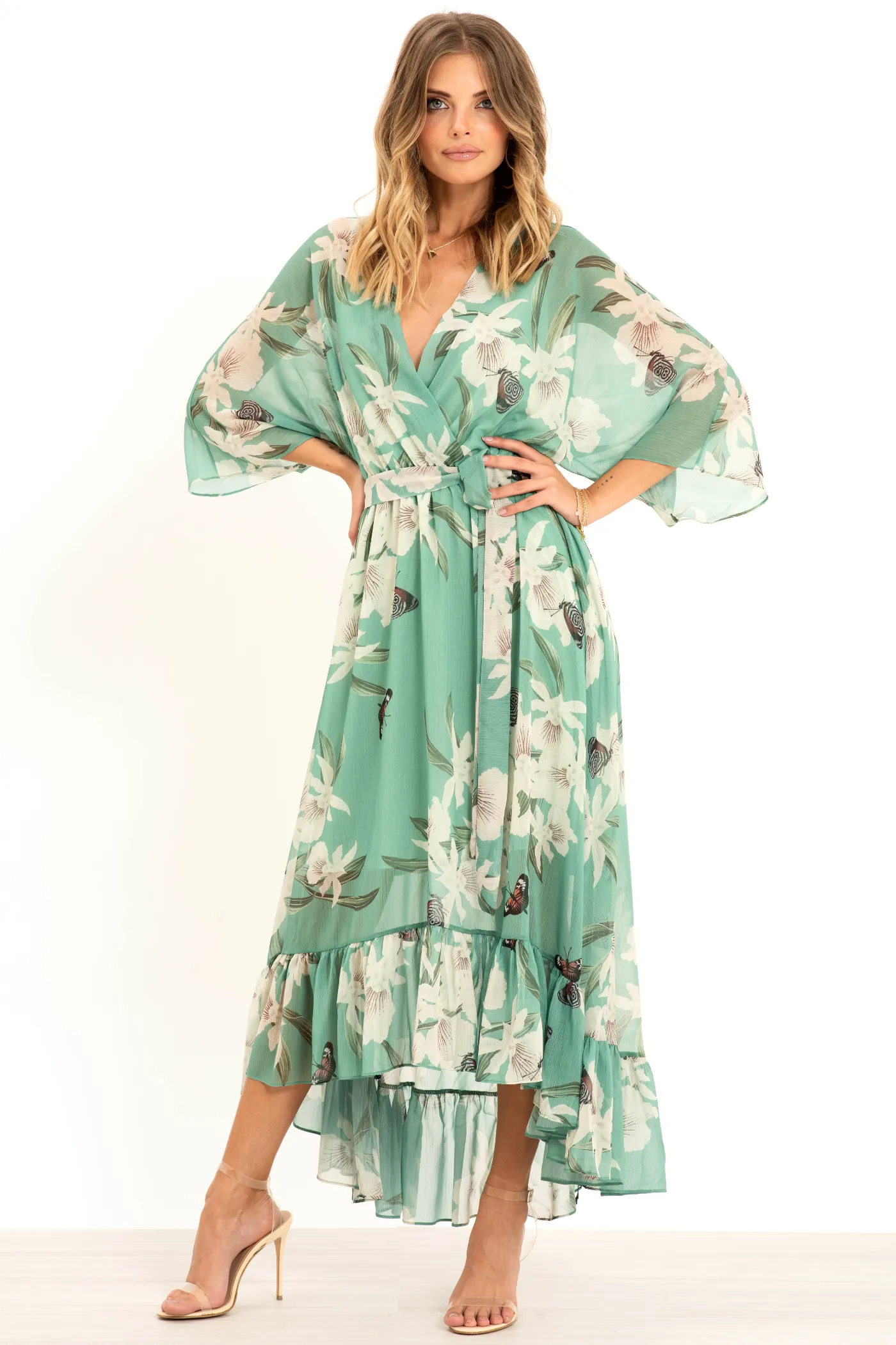 Urban Touch Kimono Wrap Floral Dress