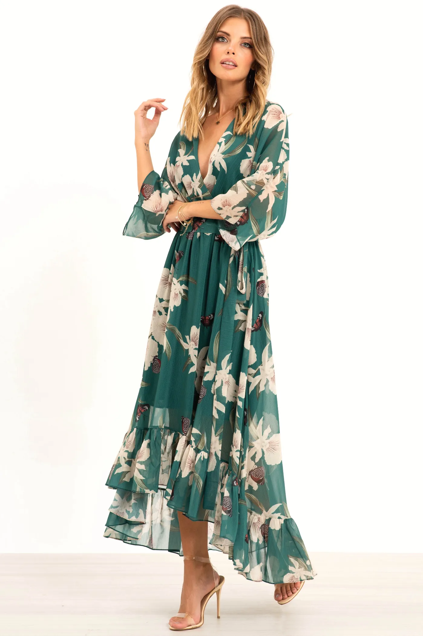 Urban Touch Kimono Wrap Floral Dress