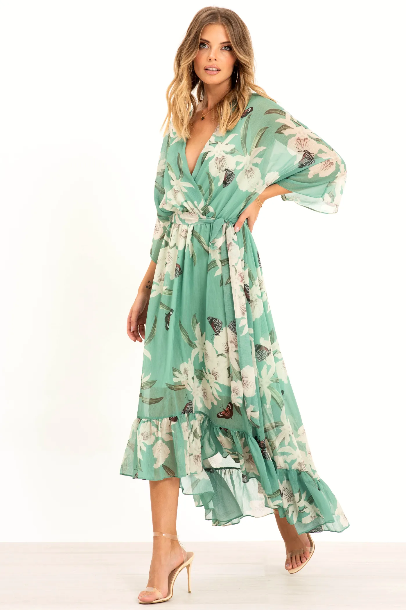 Urban Touch Kimono Wrap Floral Dress