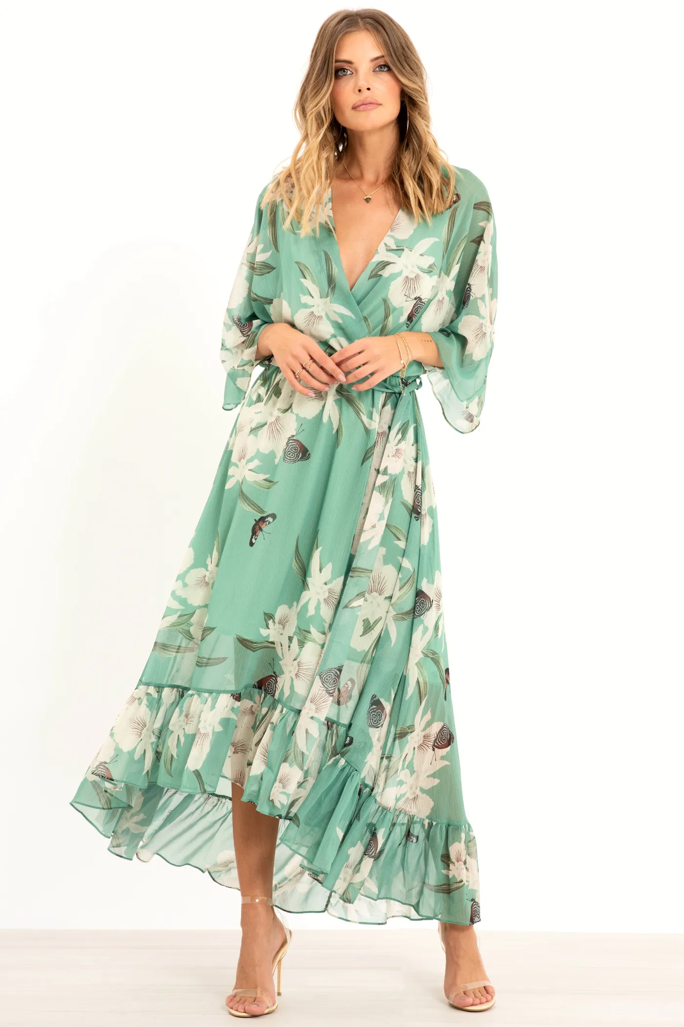 Urban Touch Kimono Wrap Floral Dress