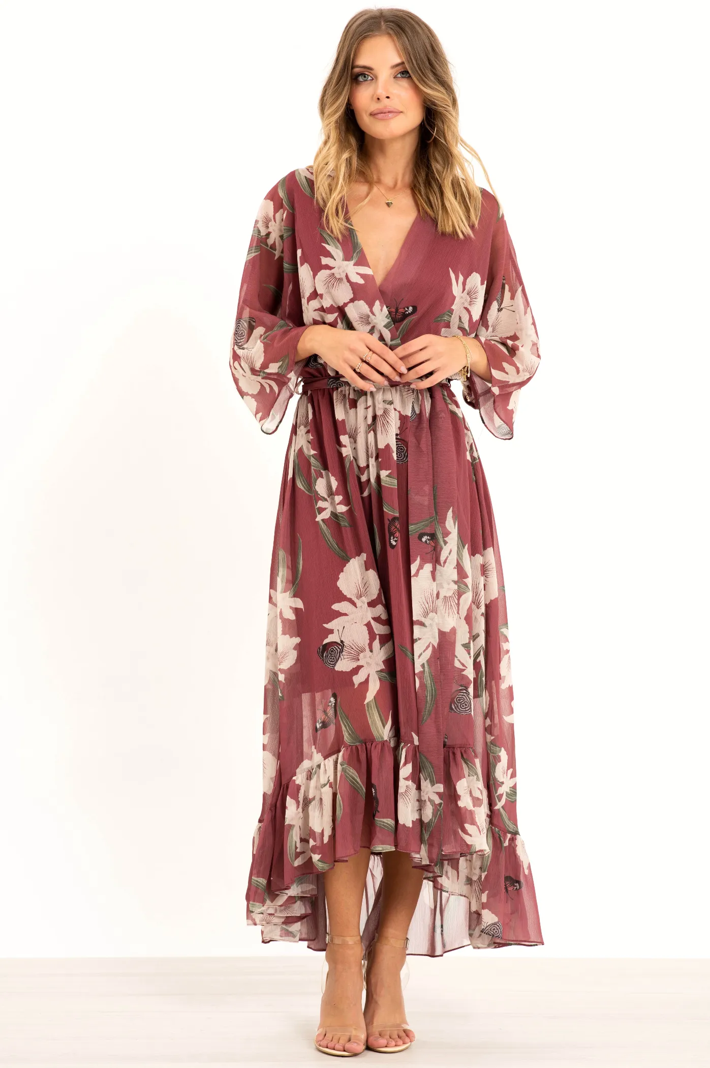 Urban Touch Kimono Wrap Floral Dress