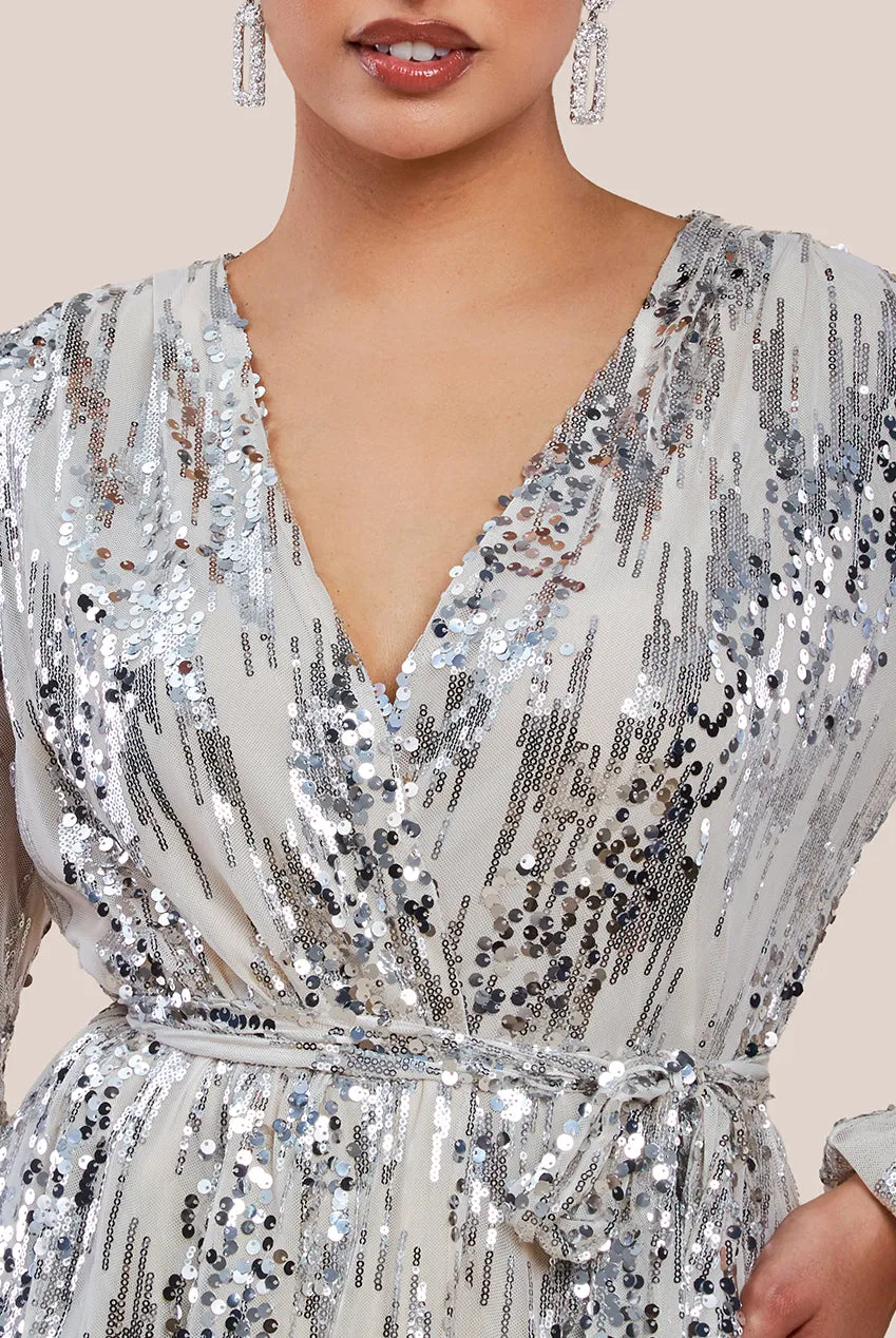 Urban Touch Long Sleeve Sequin Wrap Dress