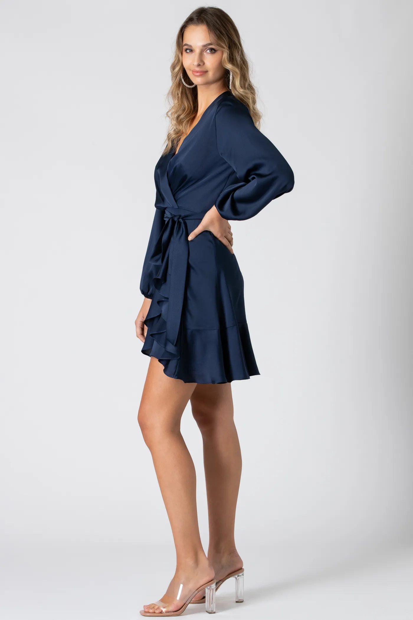 Urban Touch Long Sleeve Wrap Front Dress