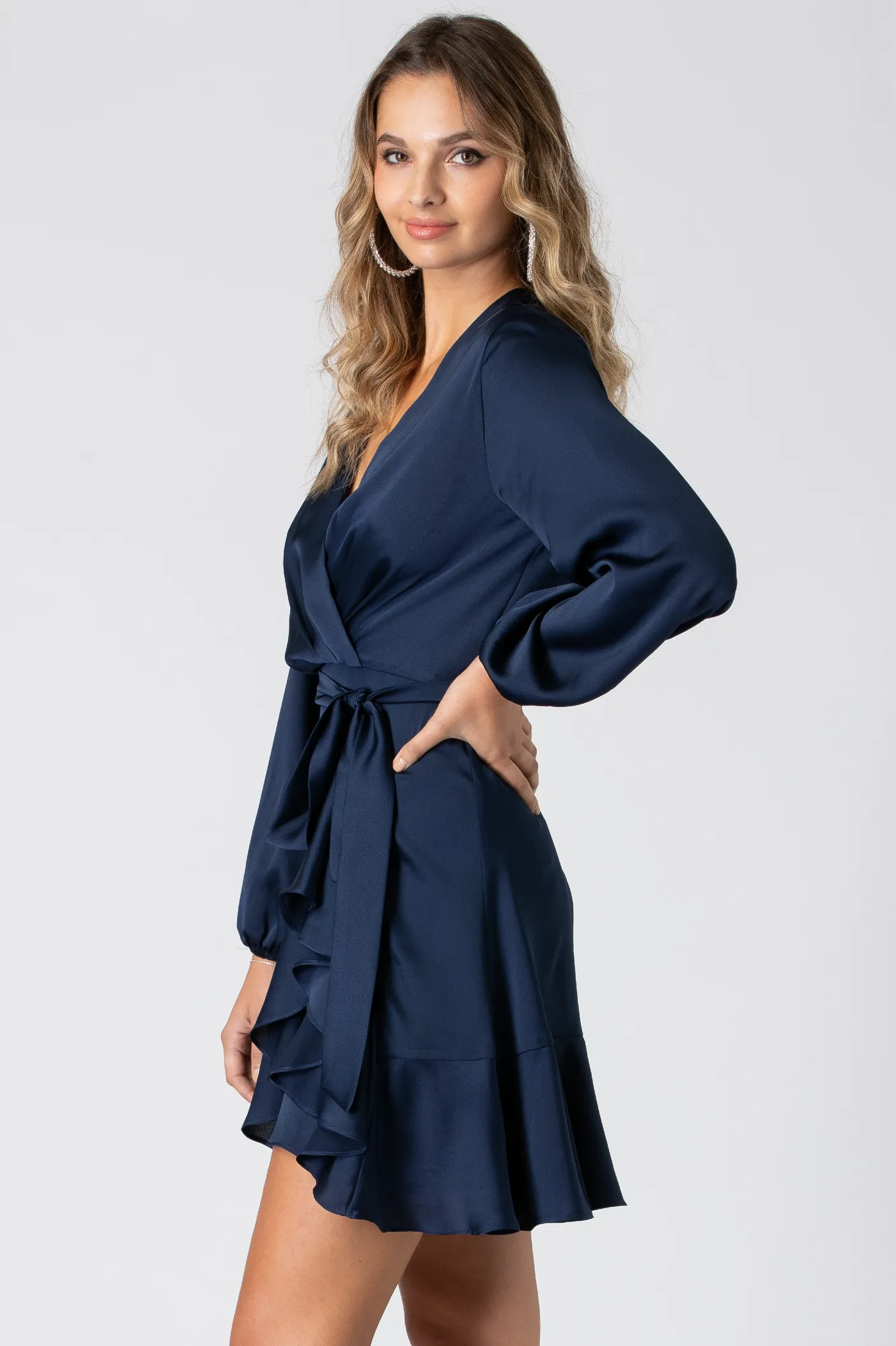 Urban Touch Long Sleeve Wrap Front Dress