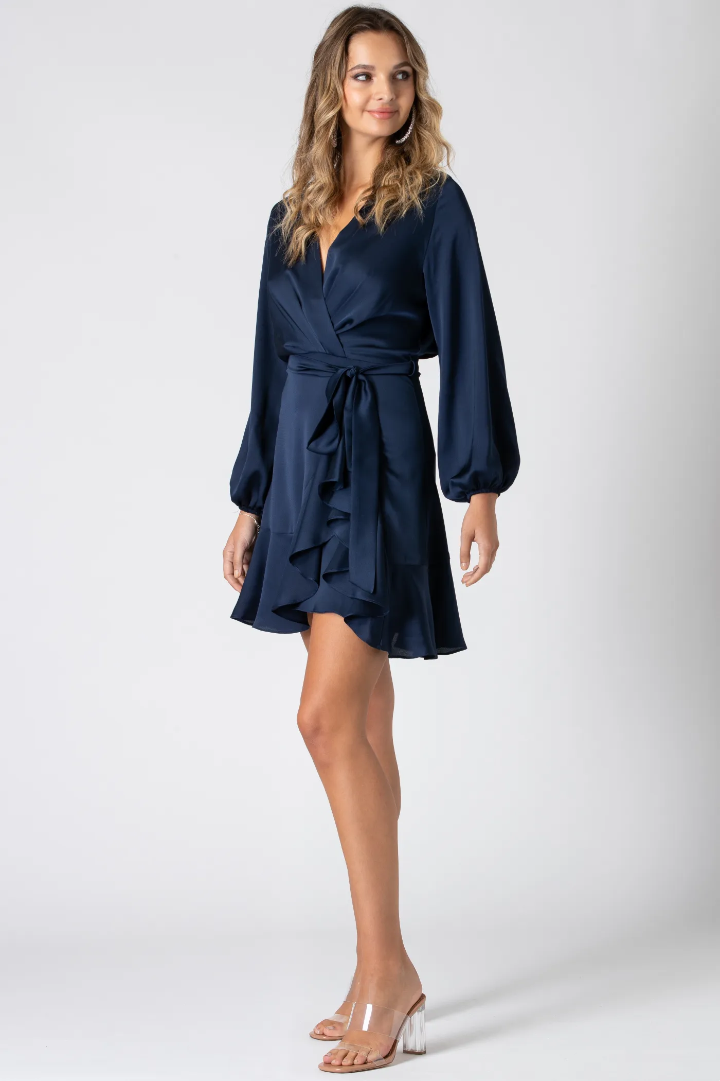 Urban Touch Long Sleeve Wrap Front Dress