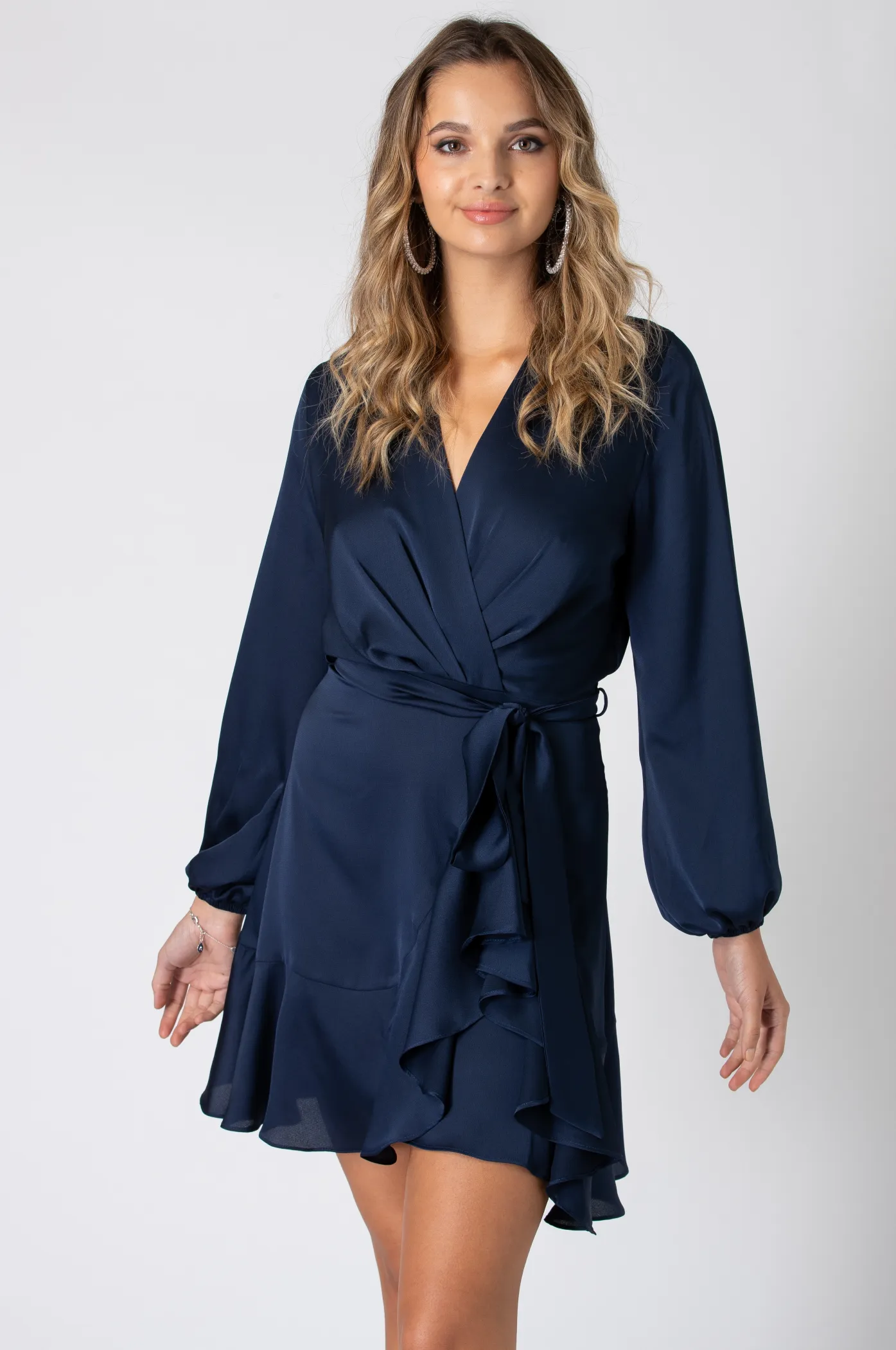 Urban Touch Long Sleeve Wrap Front Dress