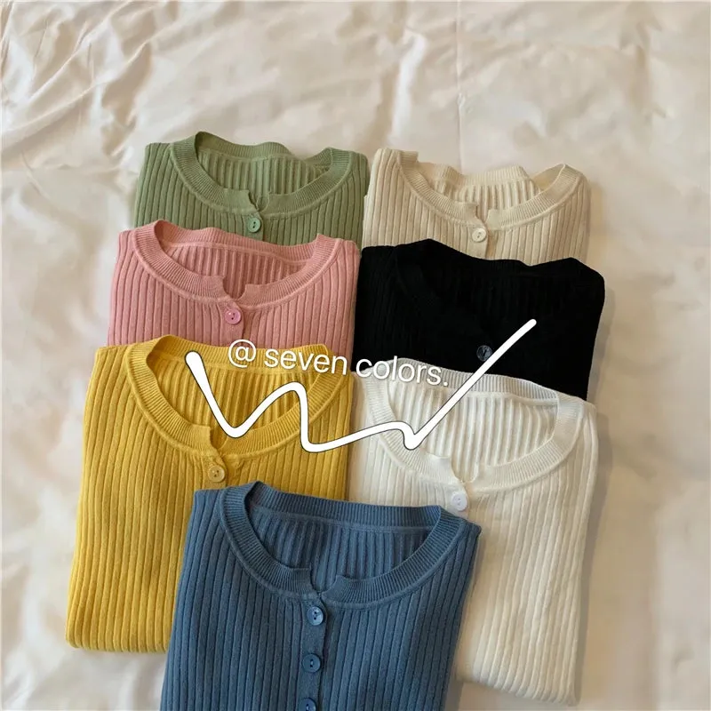 VAIGE Knitted Button O-neck Pullover Sweater - Slim Fit Casual Striped Top in Polyester and Cotton Blend for Spring and Autumn