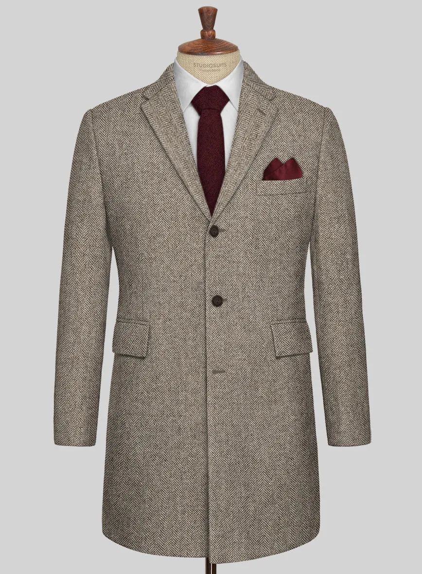 Vintage Herringbone Brown Tweed Overcoat