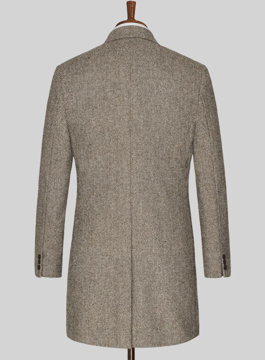 Vintage Herringbone Brown Tweed Overcoat