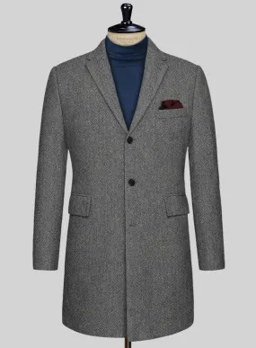 Vintage Herringbone Gray Tweed Overcoat