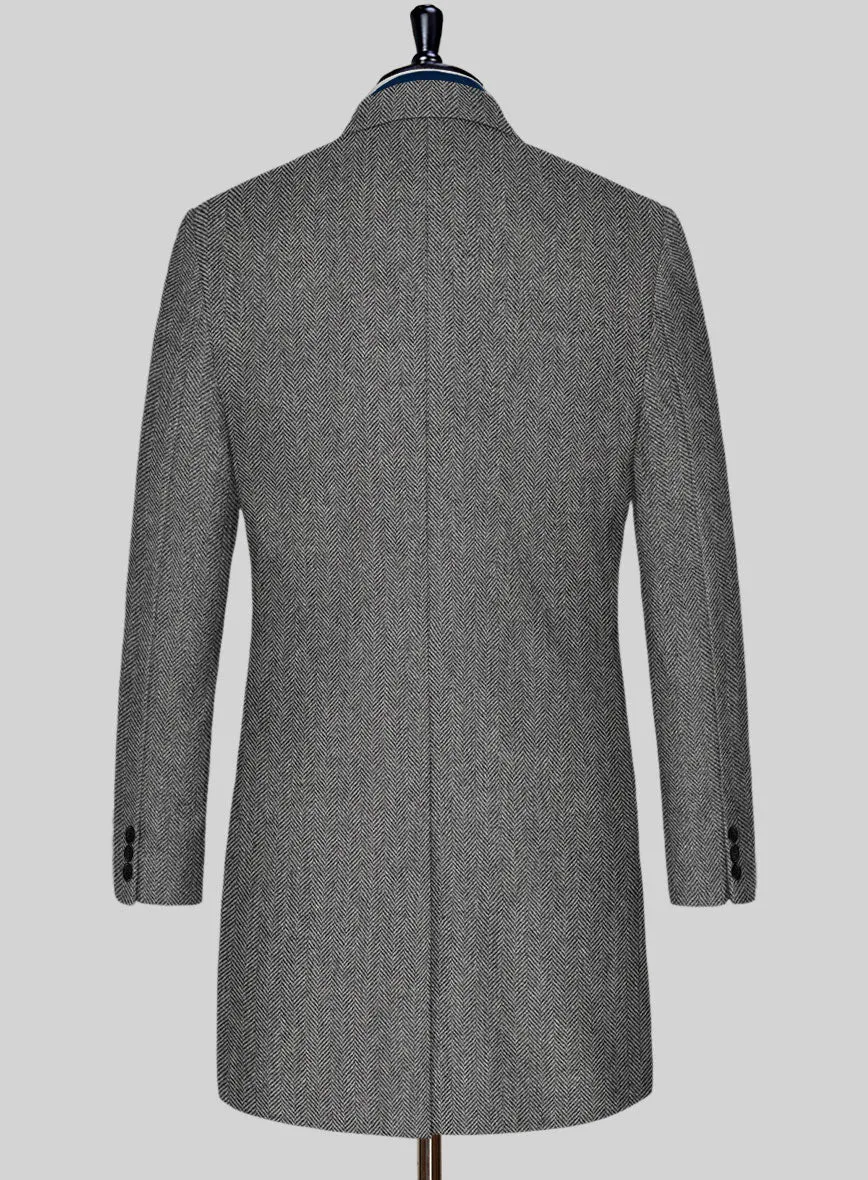 Vintage Herringbone Gray Tweed Overcoat