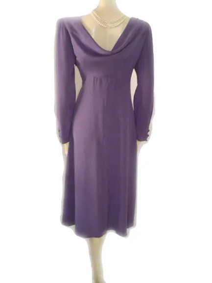 VINTAGE JERRY SILVERMAN BY SAULINO DRAPED DRESS IN SWISS VIOLET