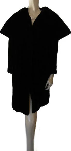 VINTAGE LILLI DIAMOND BLACK CRUSHED VELVET OR VELVETEEN CLUTCH COAT WITH HUGE SHAWL COLLAR