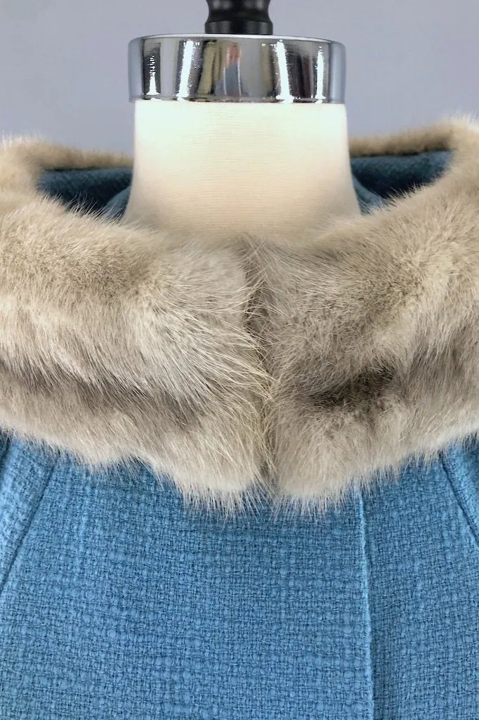 Vintage Powder Blue Coat with Grey Mink Fur Collar