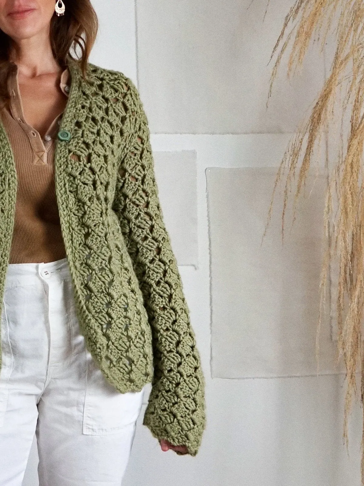 Vintage Sage Handmade Crochet Sweater