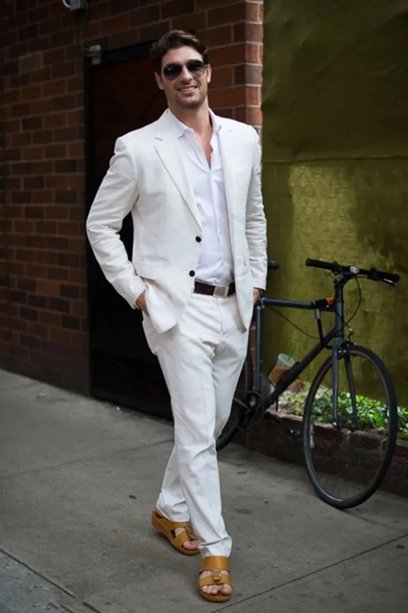 WIAOFELLAS Latest Coat Pant Designs Ivory/White Linen Casual Men Suit Summer Beach Tuxedo Simple Custom Made 2 Piece Jacket Male Set