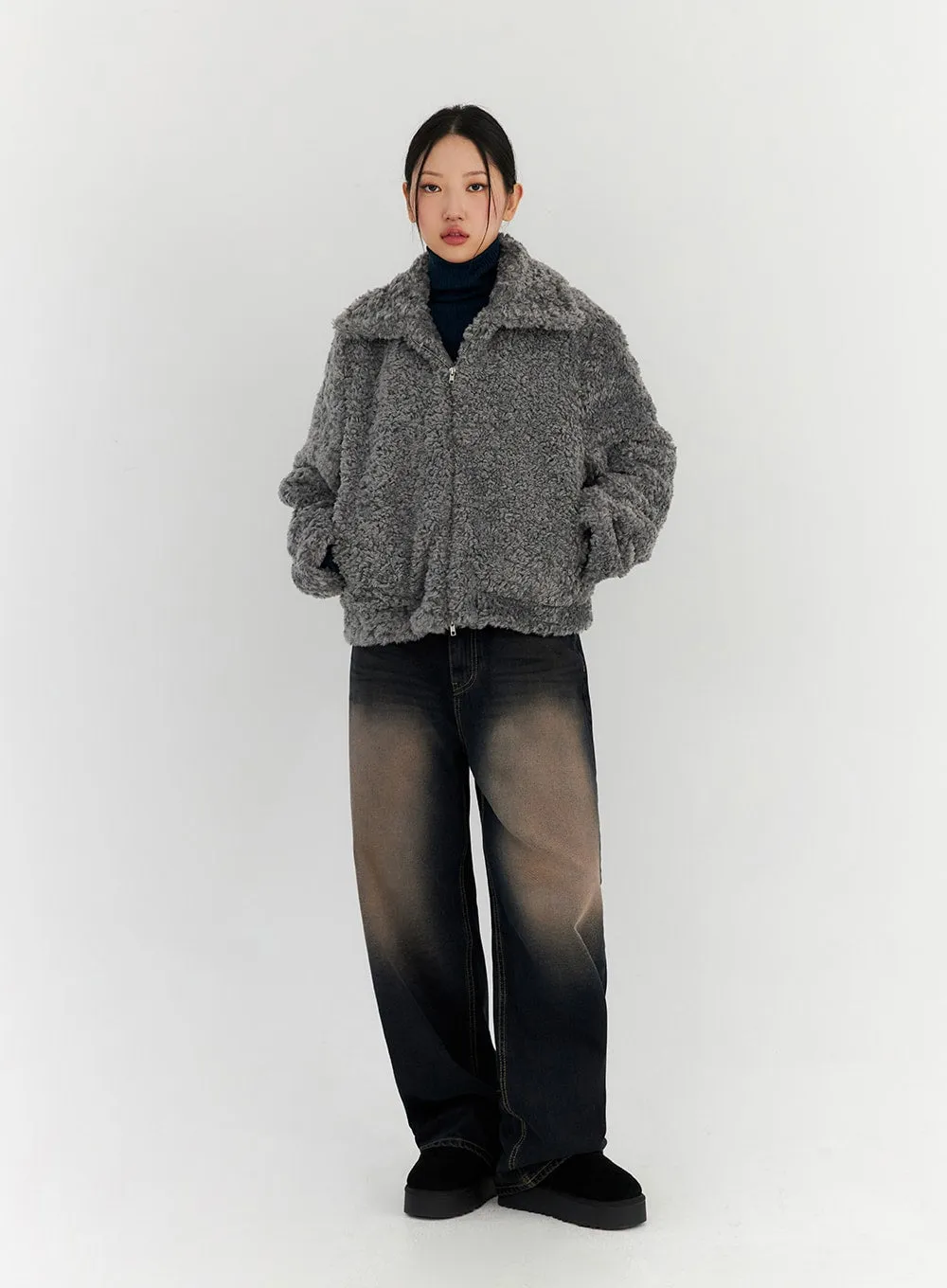 Wide Collar Faux Fur Jacket CN315