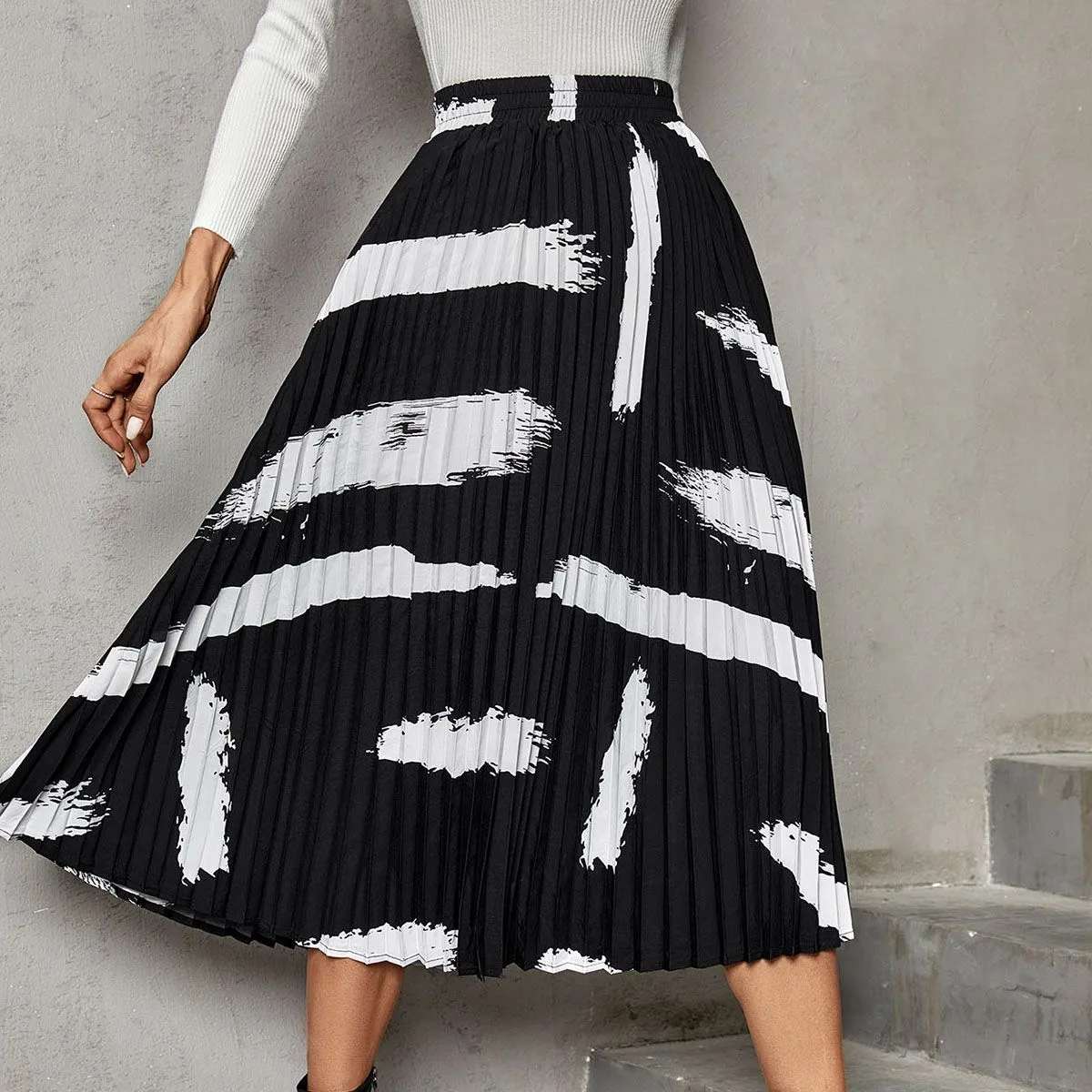 Women Clothing Casual Trend Irregular Asymmetric Printed Dress A Line Skirt