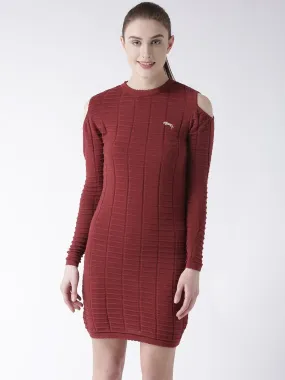 Women Cotton Casual Long Sleeve  Red Winter dress