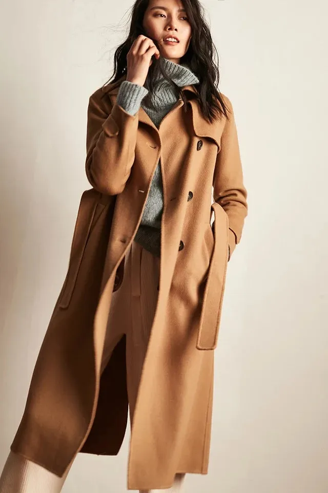 Women Long Wool Coat, Warm Wool Coat Jacets 3223