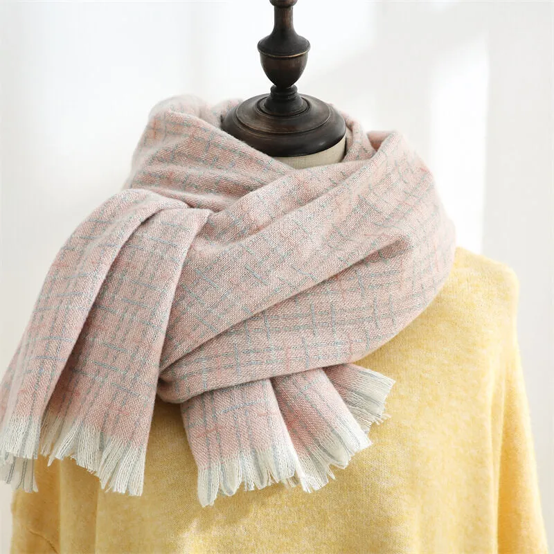 Women's Fall Winter Scarf Classic Tassel Plaid Scarf Warm Soft Chunky Large Blanket Wrap Shawl Scarves