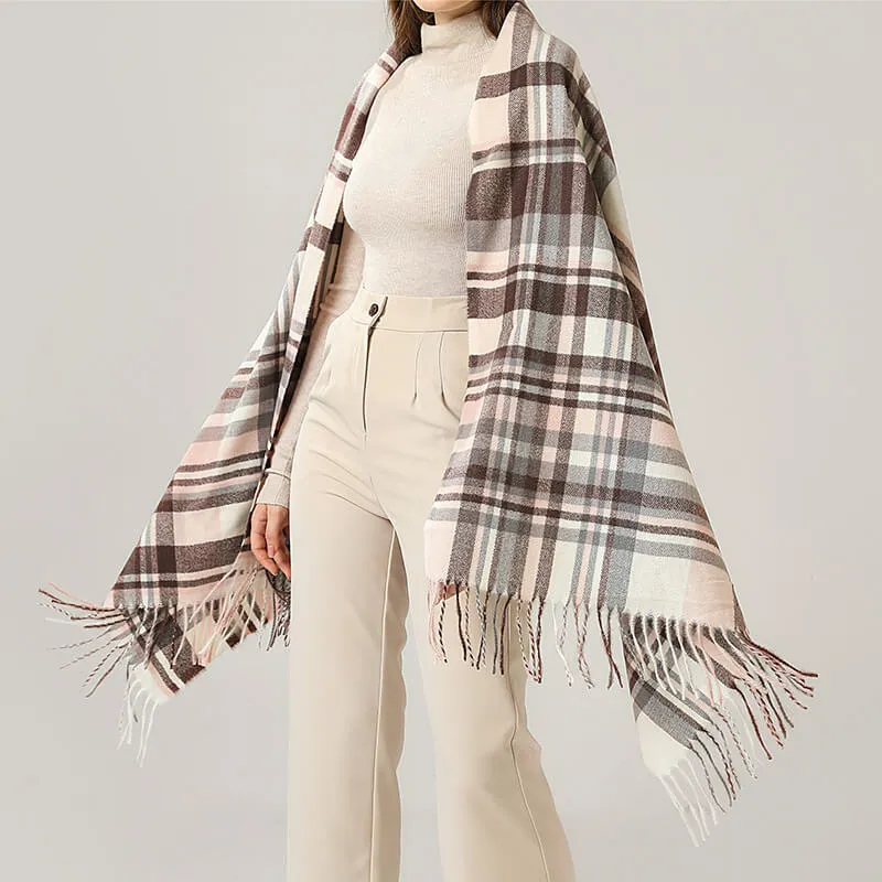 Women's Fall Winter Scarf Classic Tassel Plaid Warm Soft Chunky Large Blanket Wrap Shawl Scarves