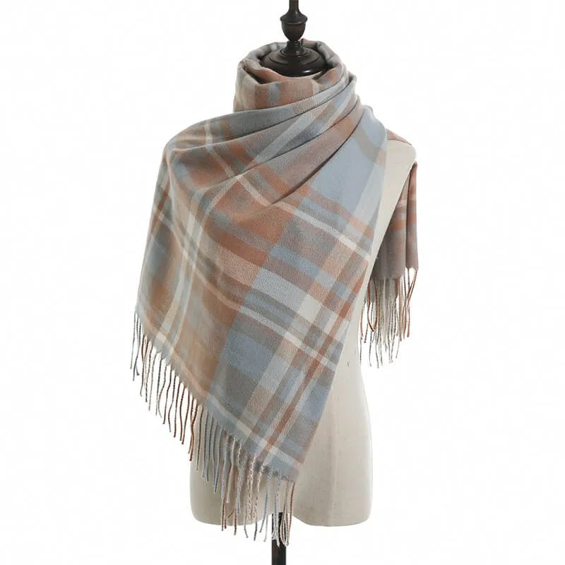 Women's Fall Winter Scarf Classic Tassel Plaid Warm Soft Chunky Large Blanket Wrap Shawl Scarves