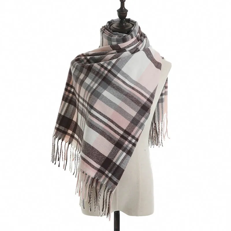 Women's Fall Winter Scarf Classic Tassel Plaid Warm Soft Chunky Large Blanket Wrap Shawl Scarves