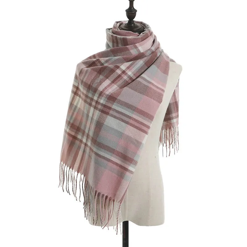 Women's Fall Winter Scarf Classic Tassel Plaid Warm Soft Chunky Large Blanket Wrap Shawl Scarves