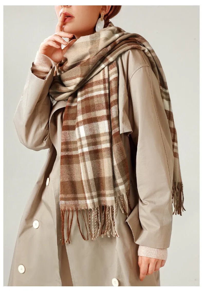 Women's Fall Winter Scarf Classic Tassel Plaid Warm Soft Chunky Large Blanket Wrap Shawl Scarves