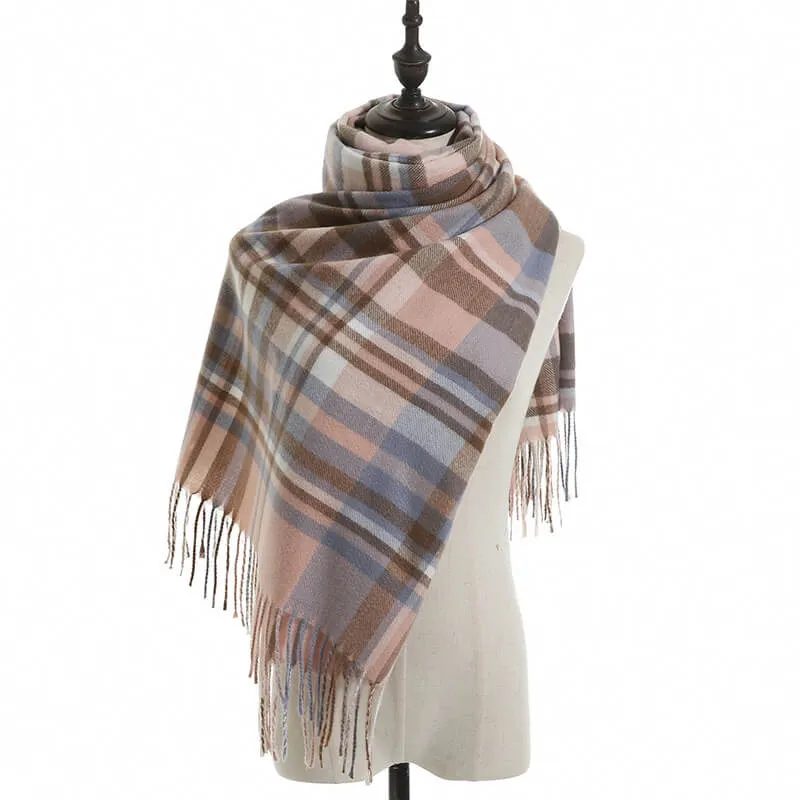 Women's Fall Winter Scarf Classic Tassel Plaid Warm Soft Chunky Large Blanket Wrap Shawl Scarves